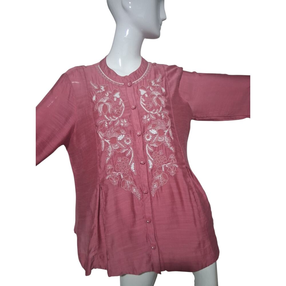 Soft Surroundings Womens XL Embroidered Silk/Rayon Kurti Cottagecore Boho Top